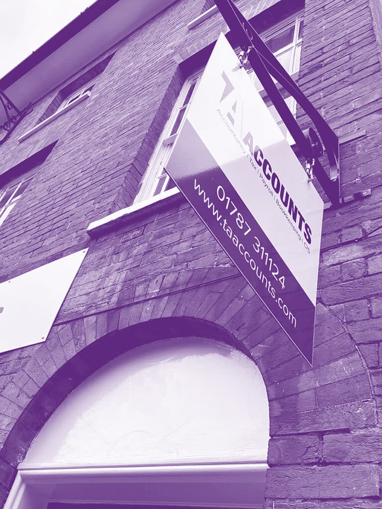 TA Accounts Purple Building Sign Angle